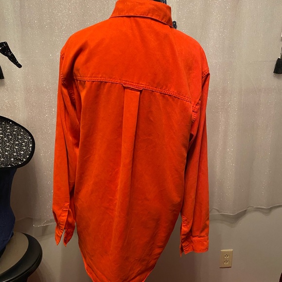 Large Vintage Orange Faux Leather Button Down - Picture 3 of 6